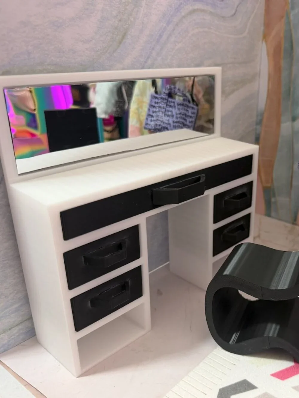 Barbie Vanity Makeup Table with Mirror and Chair | 11.5 Inch Doll Furniture